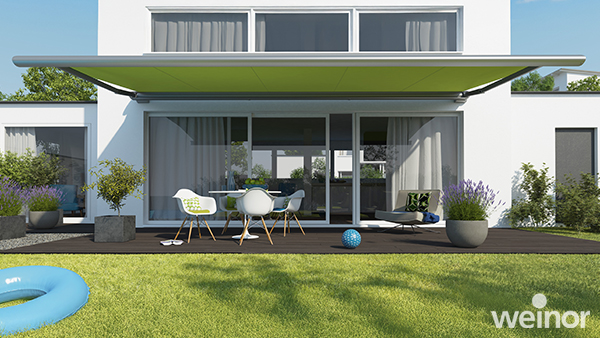 Markise Cassita der Firma weinor in grün.